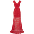 Kate Kasin Manche à encolure en V V-Back Dentelle rouge Longue robe de soirée Prom Ball Gown Occasionnel KK000190-1